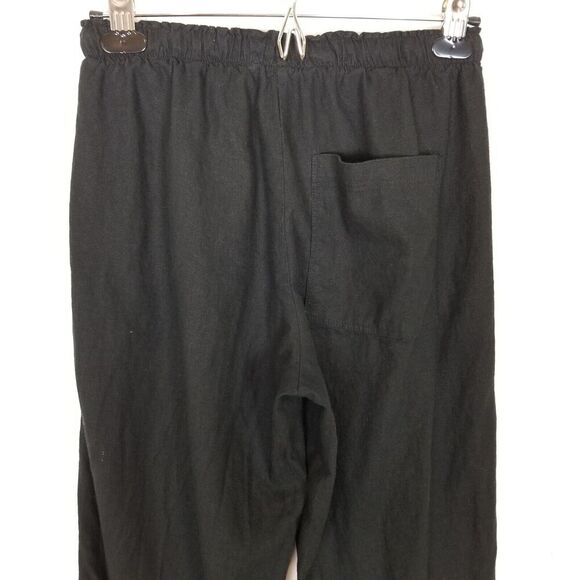 Bershka Women Linen Blend Wide Leg Pants Sz M Black Pull On Drawstring Beach - Picture 4 of 6